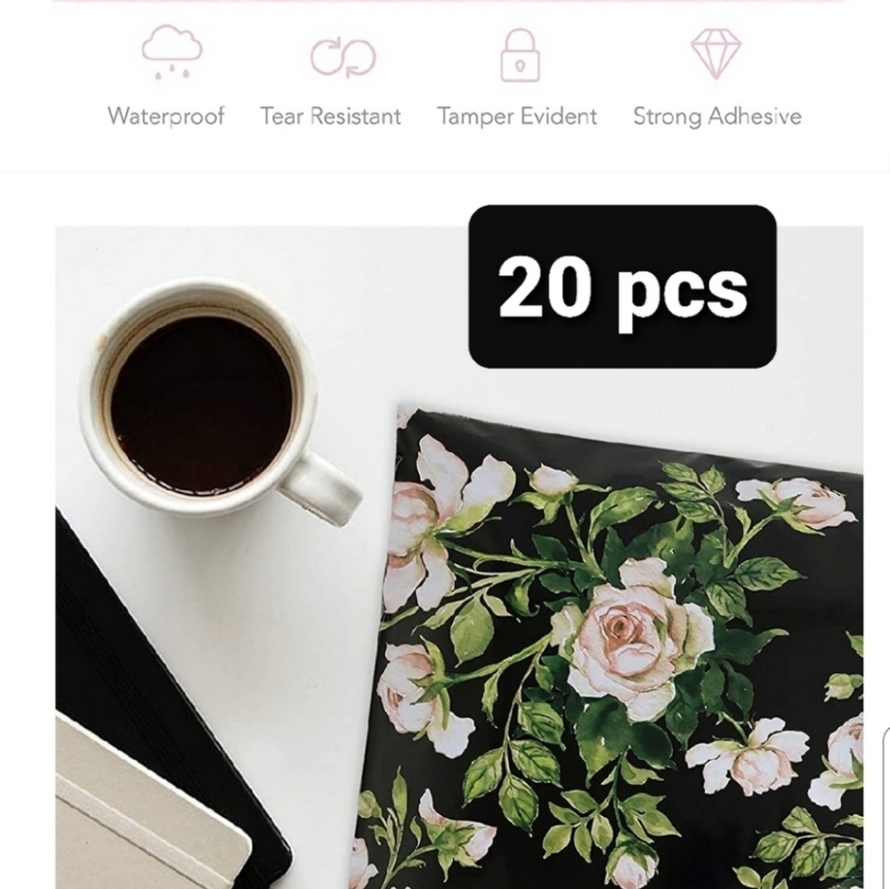 10x13 black white rose poly mailer 20 pcs